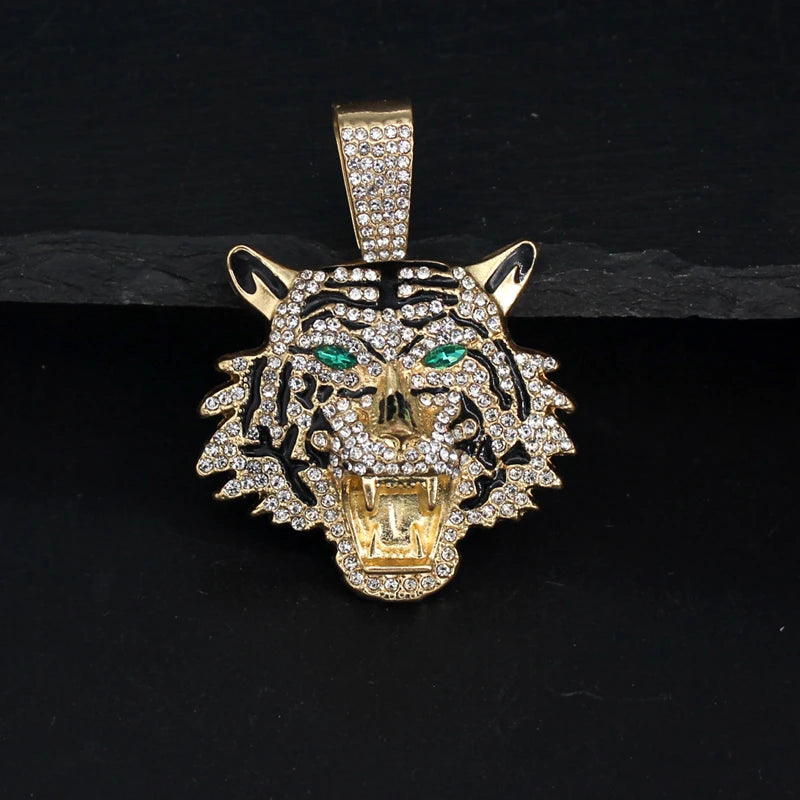 Hip Hop Big 3D Tiger Pendant Necklace Crystal Cuban Chain HipHop Iced Out Bling Necklaces Men Women Fashion Charm Jewelry