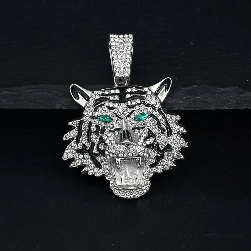 Hip Hop Big 3D Tiger Pendant Necklace Crystal Cuban Chain HipHop Iced Out Bling Necklaces Men Women Fashion Charm Jewelry