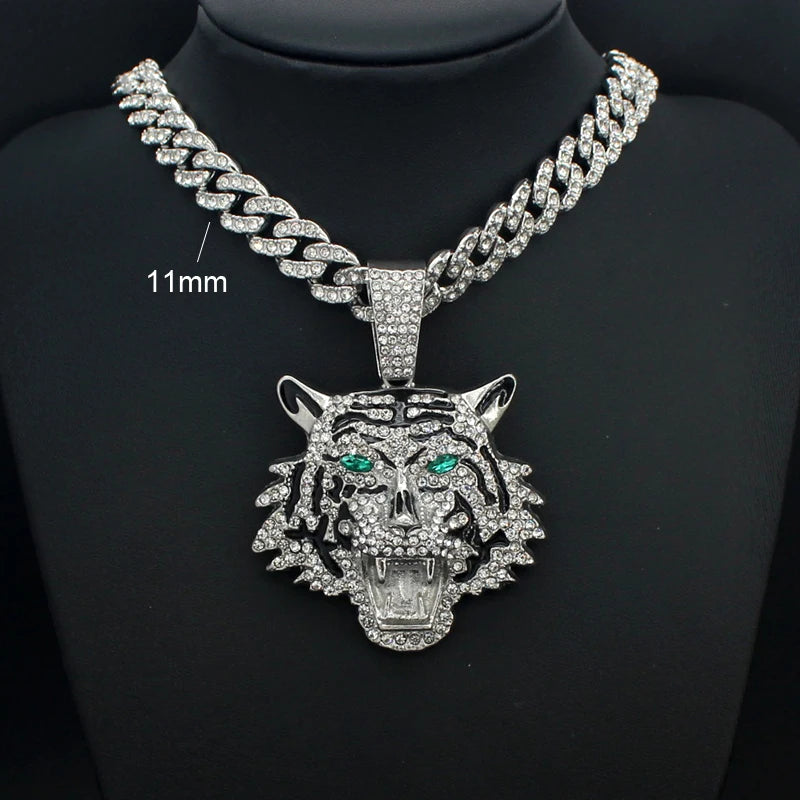 Hip Hop Big 3D Tiger Pendant Necklace Crystal Cuban Chain HipHop Iced Out Bling Necklaces Men Women Fashion Charm Jewelry
