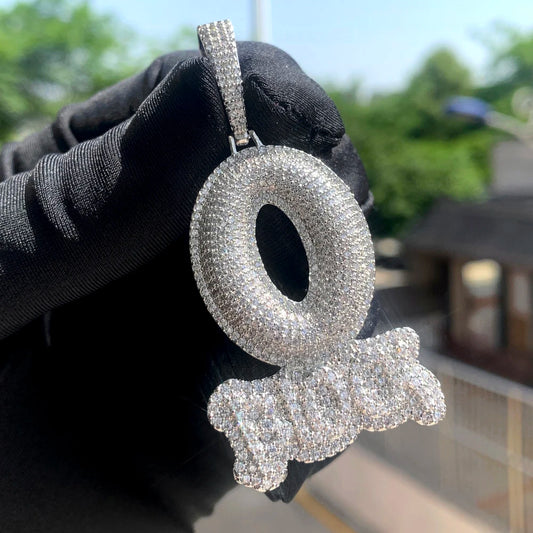 Iced Out Letter O Block Pendant Bling Cubic Zirconia Micro Pave Cz Paved Hip Hop Men Boy Rope Chain Jewelry