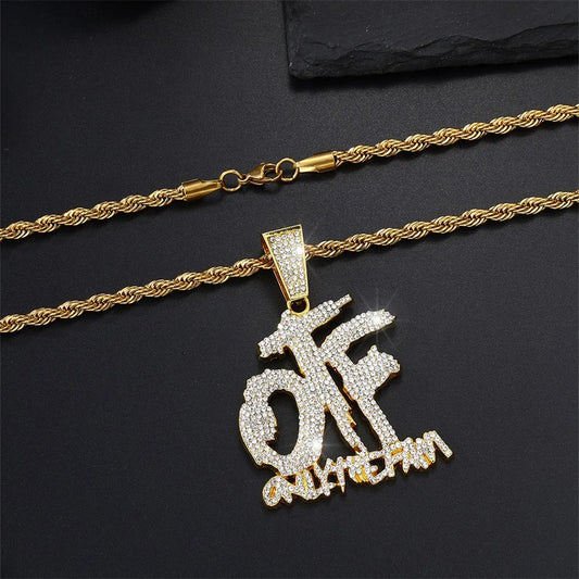 Luxurious Ice  Letter Otf Letter Pendant Necklace for Men and Women Fashion Rock Party Birthday Jewelry Gift