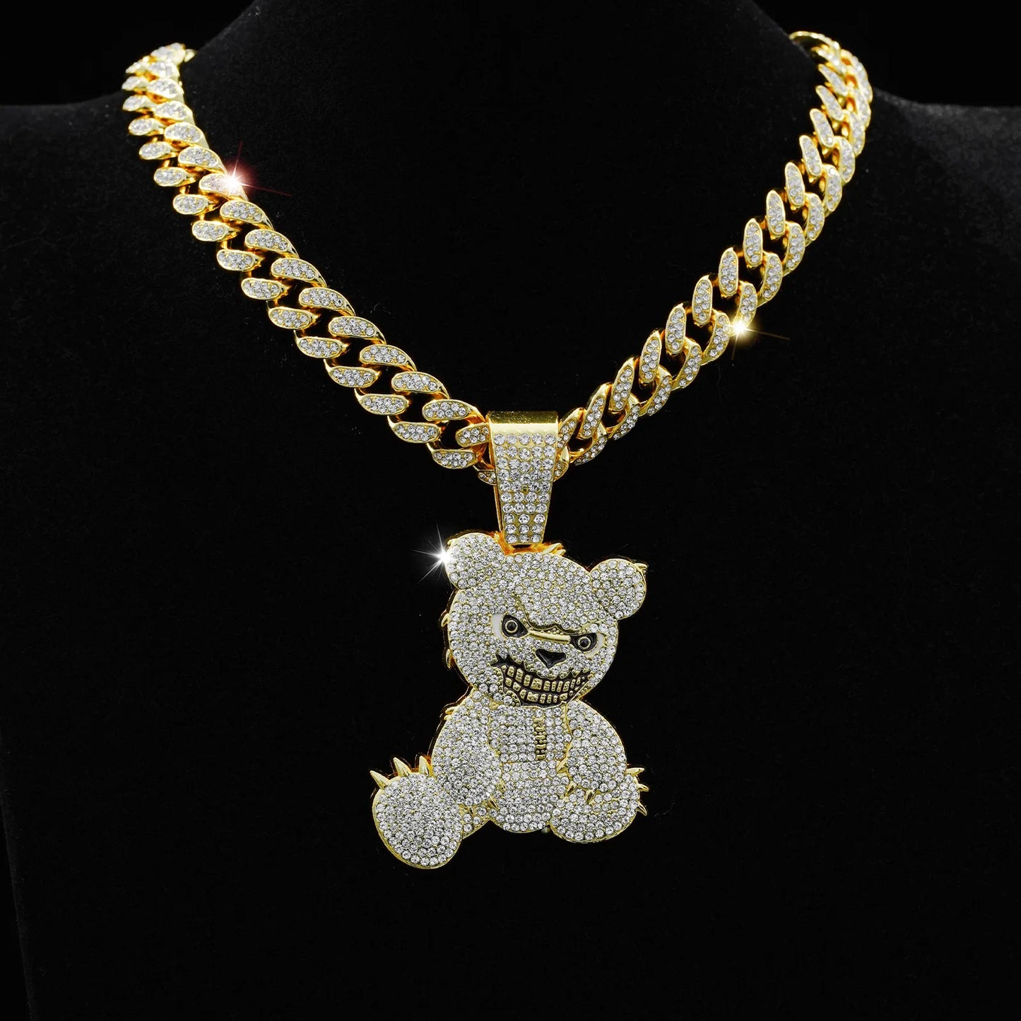Men Women Iced Out Brown Bear Pendant Necklace With 13mm Miami Cuban Link Chain Men's Necklaces Choker Collar Hip Hop Jewelry