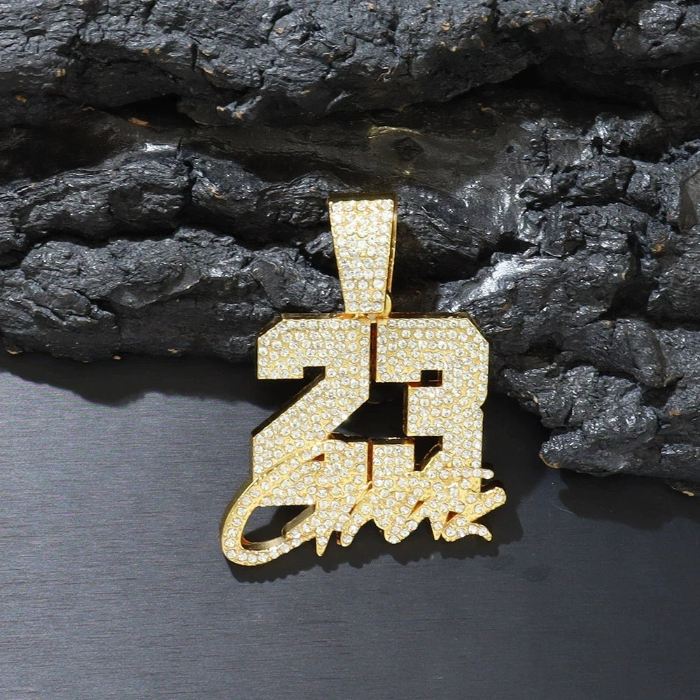 New Fashionable Men Hip Hop Number 23 Pendant Necklace With 13mm Cuban Chain HipHop Alloy Iced Out Bling Necklaces Charm Jewelry