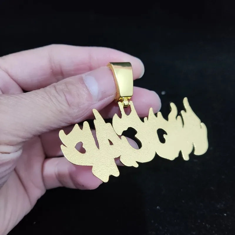 New Men Women Hip Hop Flame Letters Iced Out Pendant Necklaces with 13mm Cuban Chain HipHop Necklace Fashion Charm Jewelry