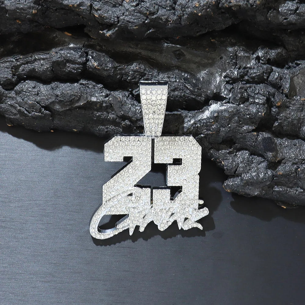 New Fashionable Men Hip Hop Number 23 Pendant Necklace With 13mm Cuban Chain HipHop Alloy Iced Out Bling Necklaces Charm Jewelry