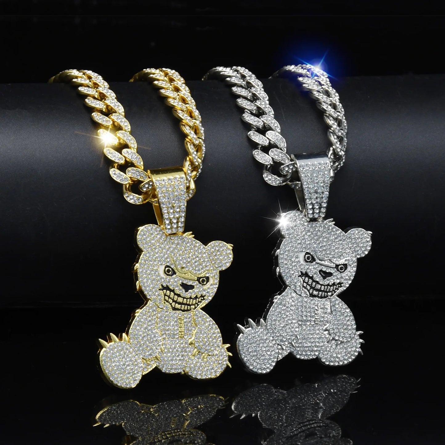 Men Women Iced Out Brown Bear Pendant Necklace With 13mm Miami Cuban Link Chain Men's Necklaces Choker Collar Hip Hop Jewelry