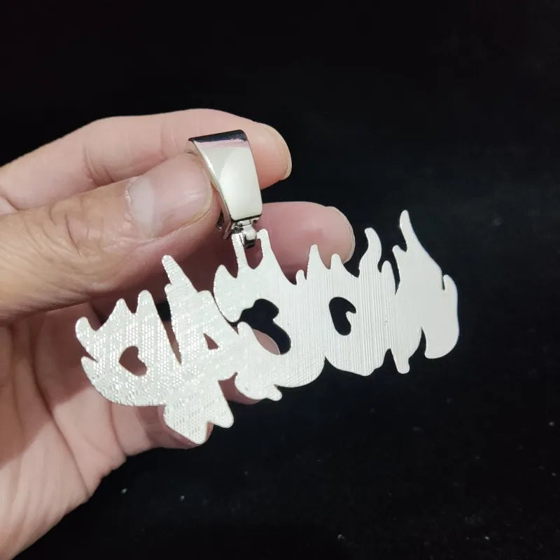 New Men Women Hip Hop Flame Letters Iced Out Pendant Necklaces with 13mm Cuban Chain HipHop Necklace Fashion Charm Jewelry