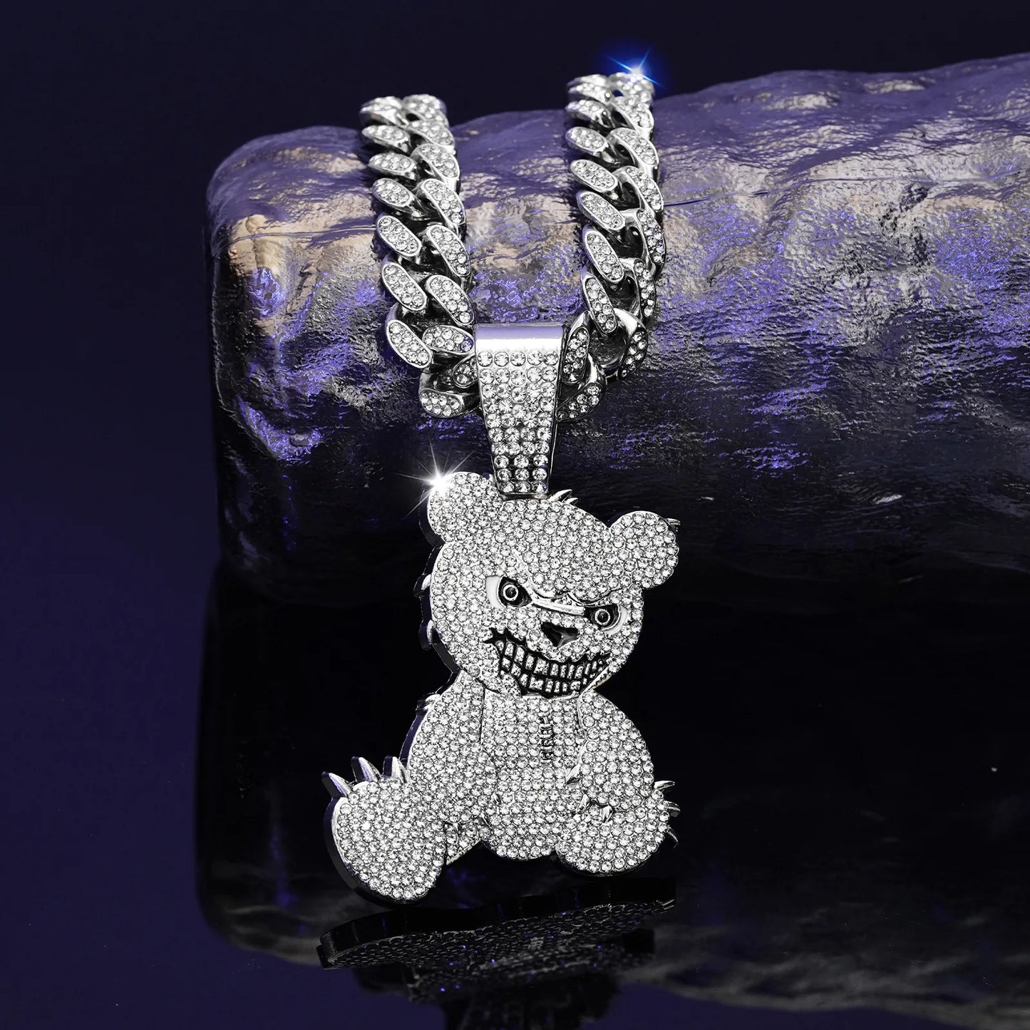 Men Women Iced Out Brown Bear Pendant Necklace With 13mm Miami Cuban Link Chain Men's Necklaces Choker Collar Hip Hop Jewelry
