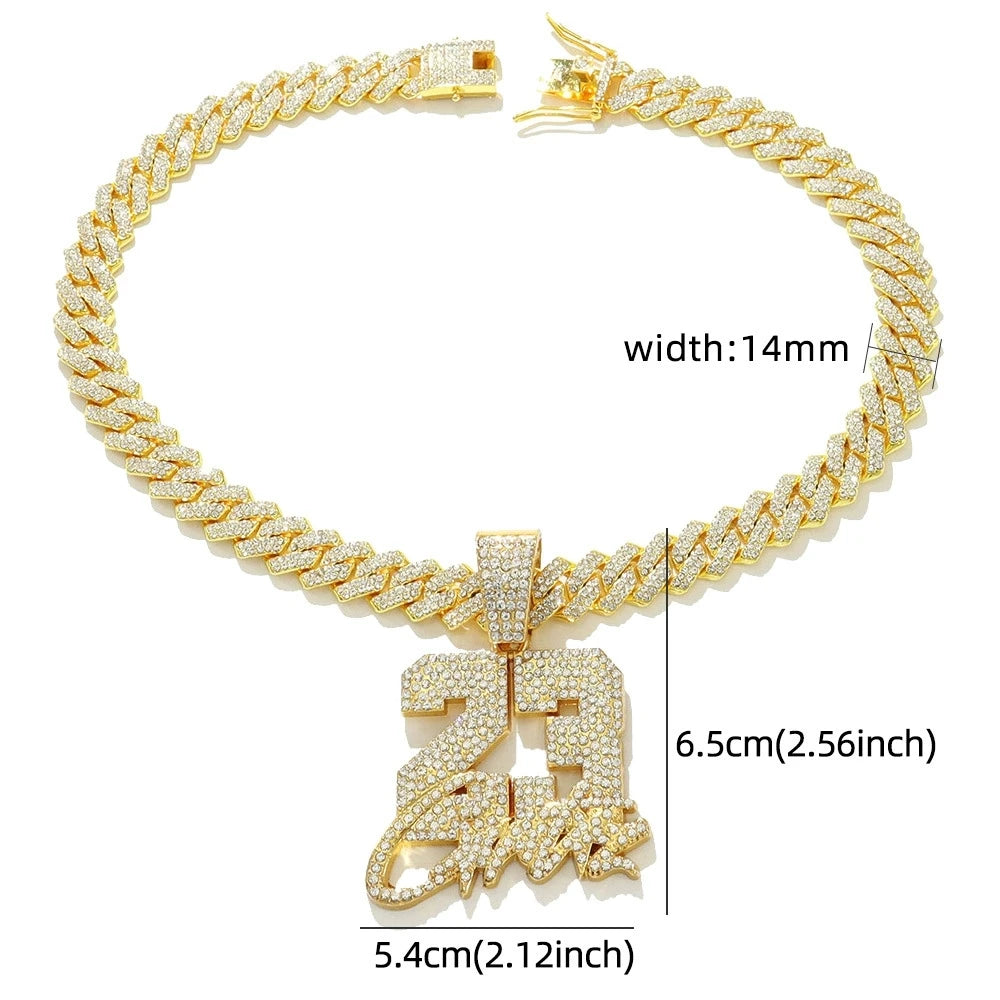 New Fashionable Men Hip Hop Number 23 Pendant Necklace With 13mm Cuban Chain HipHop Alloy Iced Out Bling Necklaces Charm Jewelry