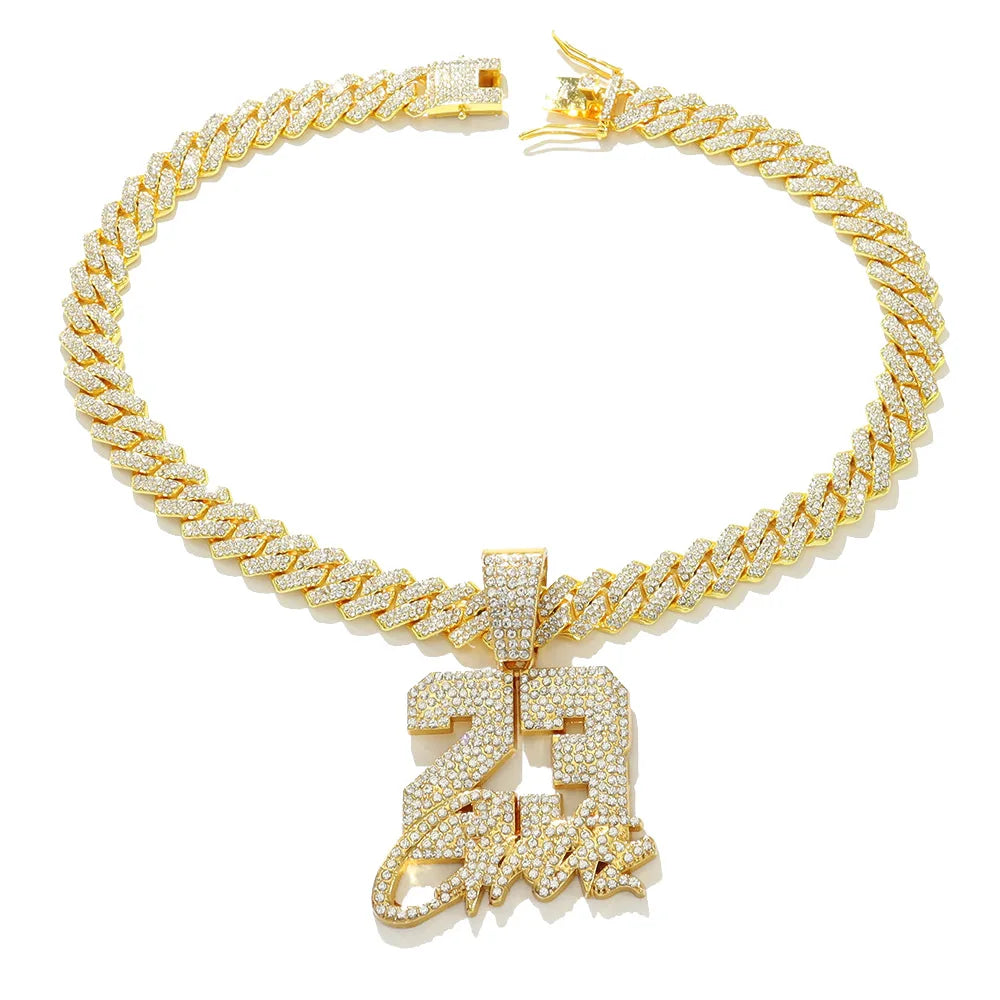 New Fashionable Men Hip Hop Number 23 Pendant Necklace With 13mm Cuban Chain HipHop Alloy Iced Out Bling Necklaces Charm Jewelry