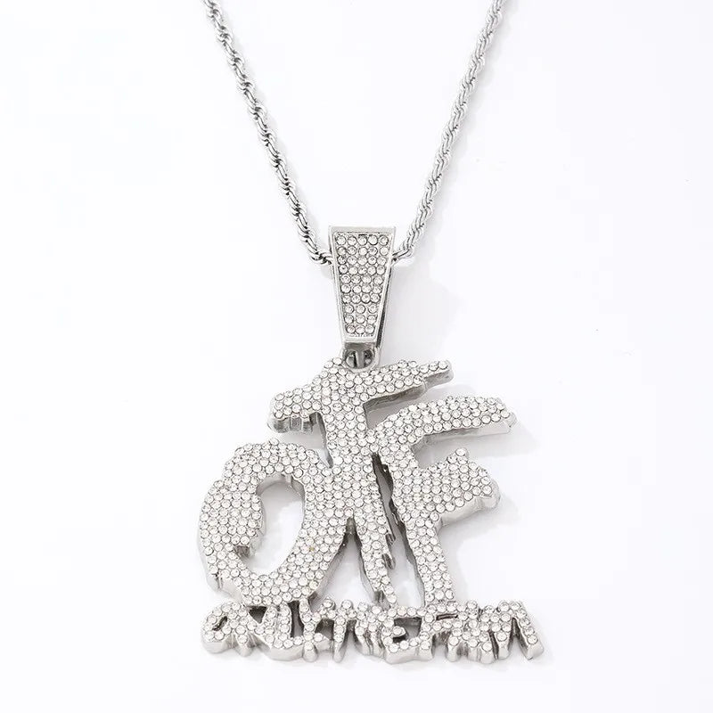 Luxurious Ice  Letter Otf Letter Pendant Necklace for Men and Women Fashion Rock Party Birthday Jewelry Gift