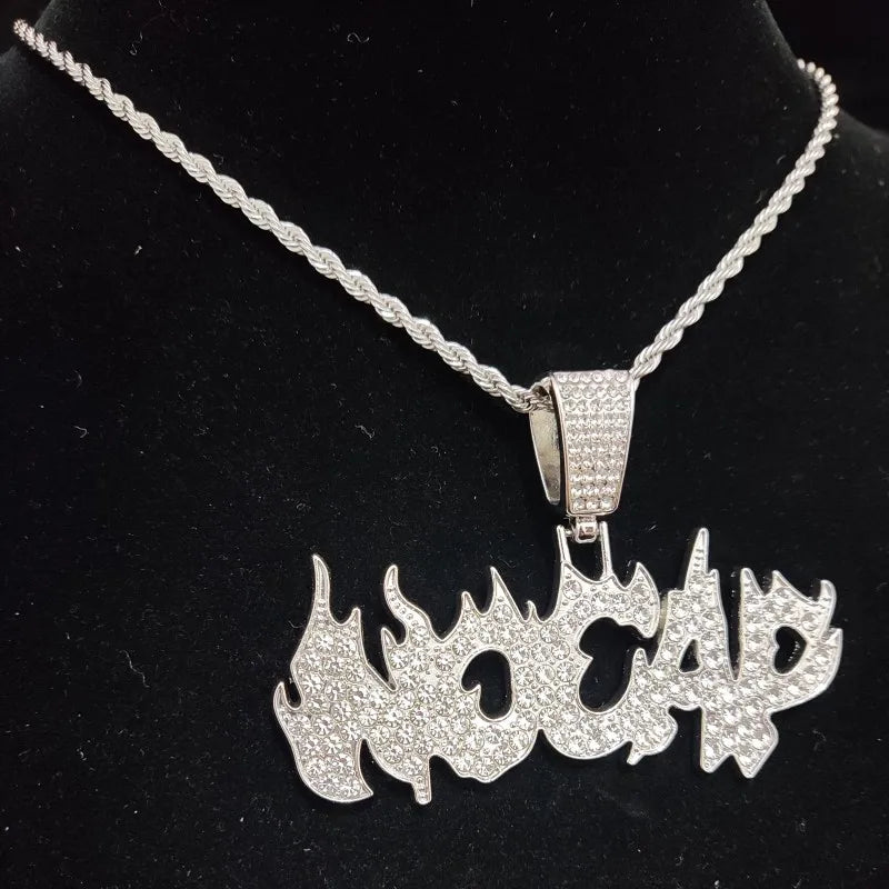 New Men Women Hip Hop Flame Letters Iced Out Pendant Necklaces with 13mm Cuban Chain HipHop Necklace Fashion Charm Jewelry