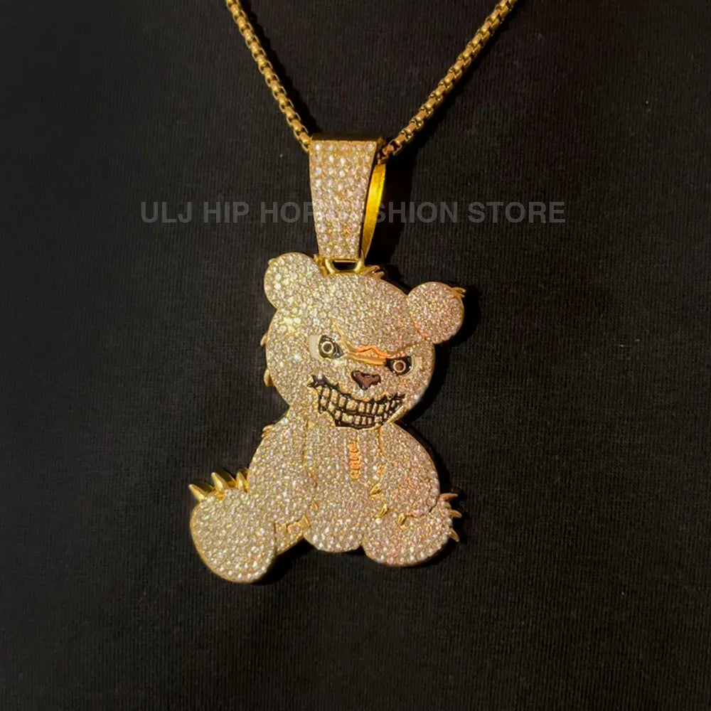 Men Women Iced Out Brown Bear Pendant Necklace With 13mm Miami Cuban Link Chain Men's Necklaces Choker Collar Hip Hop Jewelry